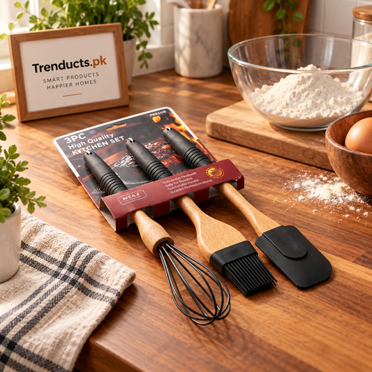 3-Piece Silicone & Wood Kitchen Utensil Set